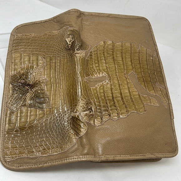 Carlos Falchi Exotic Crocodile Alligator and Leather Snap Envelope Clutch Bag